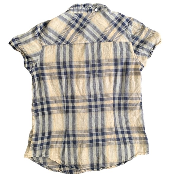 Forever 21 Cream Blue Plaid Button Down Short Sleeve Top Size M - Picture 4 of 9